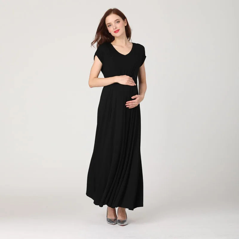 Wholesale Fashion Long Maternity Clothes Maxi Nursing Breastfeeding Dress Pregnant Long Dress Invisible Zippers Drop Shipping