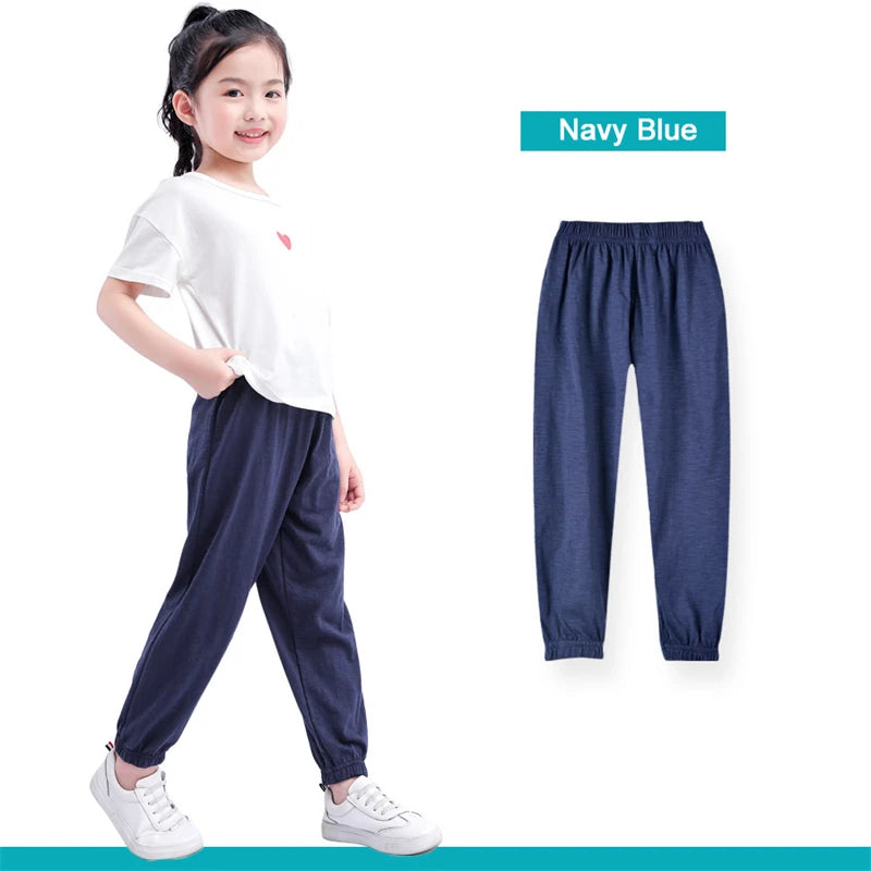 Summer Children Pants 100% Cotton Thin Breathable Prevent Mosquito Pants Kids Solid Color Trousers Boys Girls Long Loose Bottoms