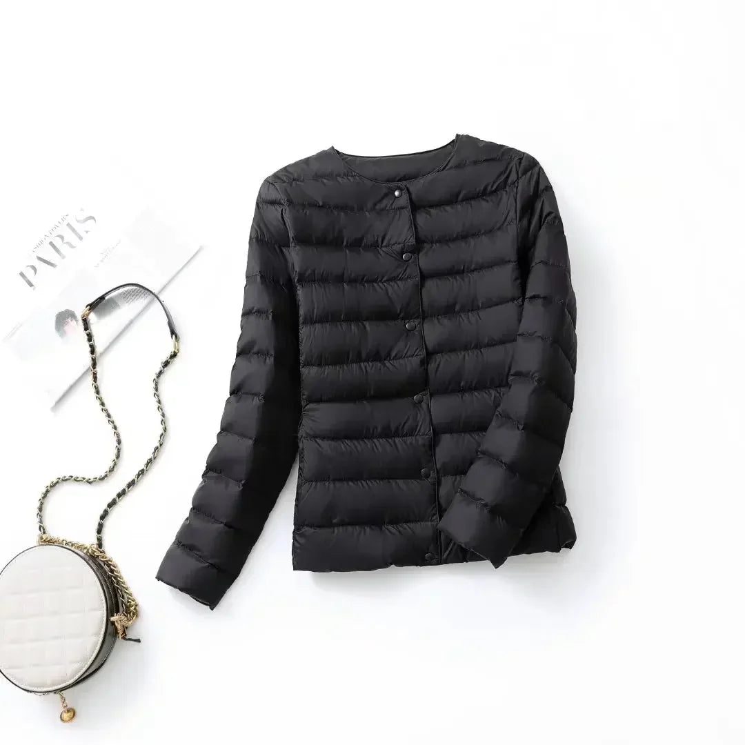 2024 New Women Liner Duck Down Jacket O-neck Variable V-neck Female Fall Spring Autume Collarless Light Quilted Puffer Coat