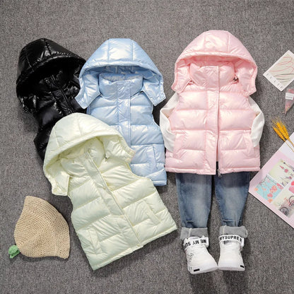 Winter Kid Hooded Vest Spring Jacket For Baby Girls Outerwear Autumn Thick Boys Jacket Teen Student Fashion Children Basics Vest