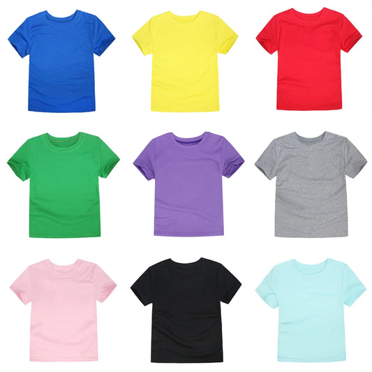 Summer Children T-shirts Solid Color Cotton Tees for Kids New Fashion Boys Girls Short Sleeve Top 2-14T Clothes Healthy T-shirts