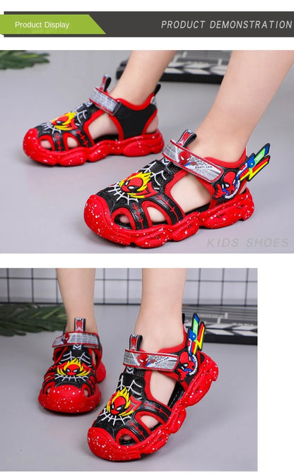 Disney LED Sport Sandals Summer Cartoon Spiderman Sandals for Boys Casual Beach Shoe Soft Sole Kids Shoes