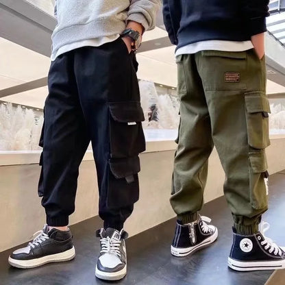 Kids Casual Sport Pants Boys Cargo Pants Teenage Hip Hop Joggers Trousers Big Children High Waist Vintage Streetwear Baggy Pants