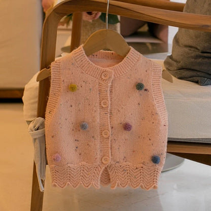 2023 Autumn New Girls' Colorful Ball Vest Cute Button Cardigan Baby Kids Clothing Girls Fashion Kids Outfit Knitwear Tank Top