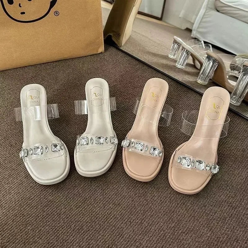 Chunky Platform High Heels Sandals Women Summer 2024 Shiny Crystal Transparent Pvc Sandals Woman Clear Thick Heeled Party Shoes