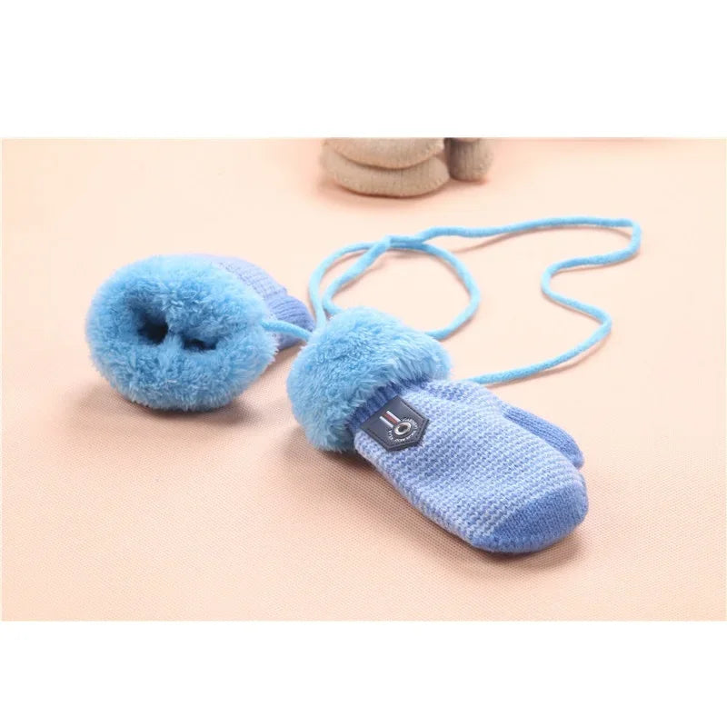 0-3 Years Baby Boys Girls Winter Knitted Gloves Warm Rope Full Finger Mittens for Children Toddler Kids Accessories KF960