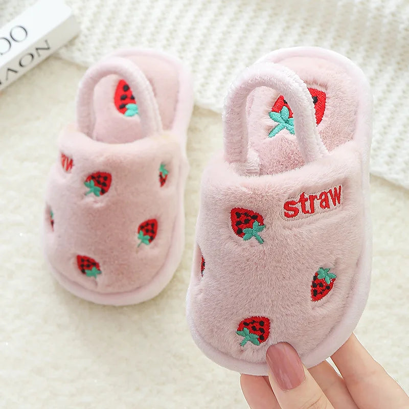 Toddler Shoes Winter Baby Home Slippers Girls Strawberry Warm Cotton Slippers Indoor Antislip Slides Kids Boy Pantufa Infantil