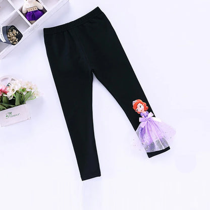 Disney New Girls Pants Cotton for Children Frozen Elsa Baby Girl Pink Blue Trouser Lace Kids Legging Sofia 2-8Y