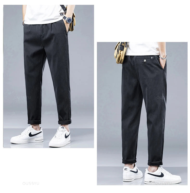 Brand Clothing New Summer Soft Lyocell Fabric Men's Casual Pants Thin Slim Elastic Waist Korea Jogger Ankle Length Trousers Male