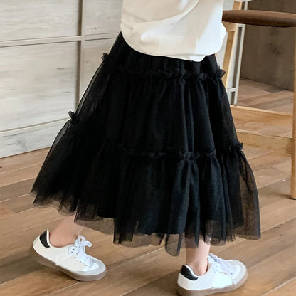 Spring Girls' Skirts Children's Trendy Versatile Large Skirt Hem Gauze Skirts Medium And Small Girls Fluffy Mesh Half Skirt