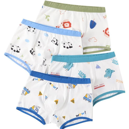 4PCS Boys Cotton Soft Antibacterial Panties Kids Thin Breathable Comfort Underwears 3+y Young Child Clothing Cute Print Knickers