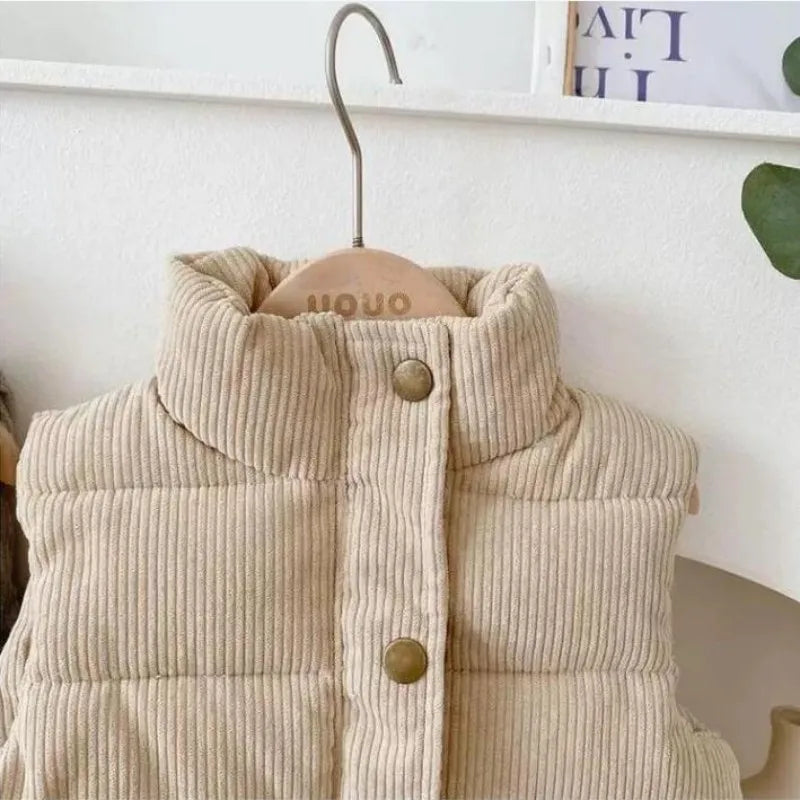 Corduroy Vests Kids Boys Girls Cotton Jackets Gray Outerwear Waistcoat Children Autumn Winter Thicken Warm Coat Casual Clothing