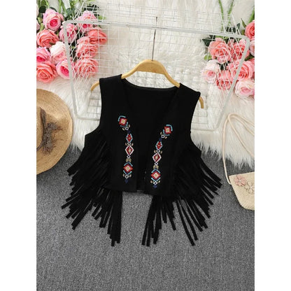 Ethnic Style Retro Tassel Camisole Vest Jacket Women Summer Unique Stylish Loose Fitting Layered Top Tank Top Cardigan Dropship