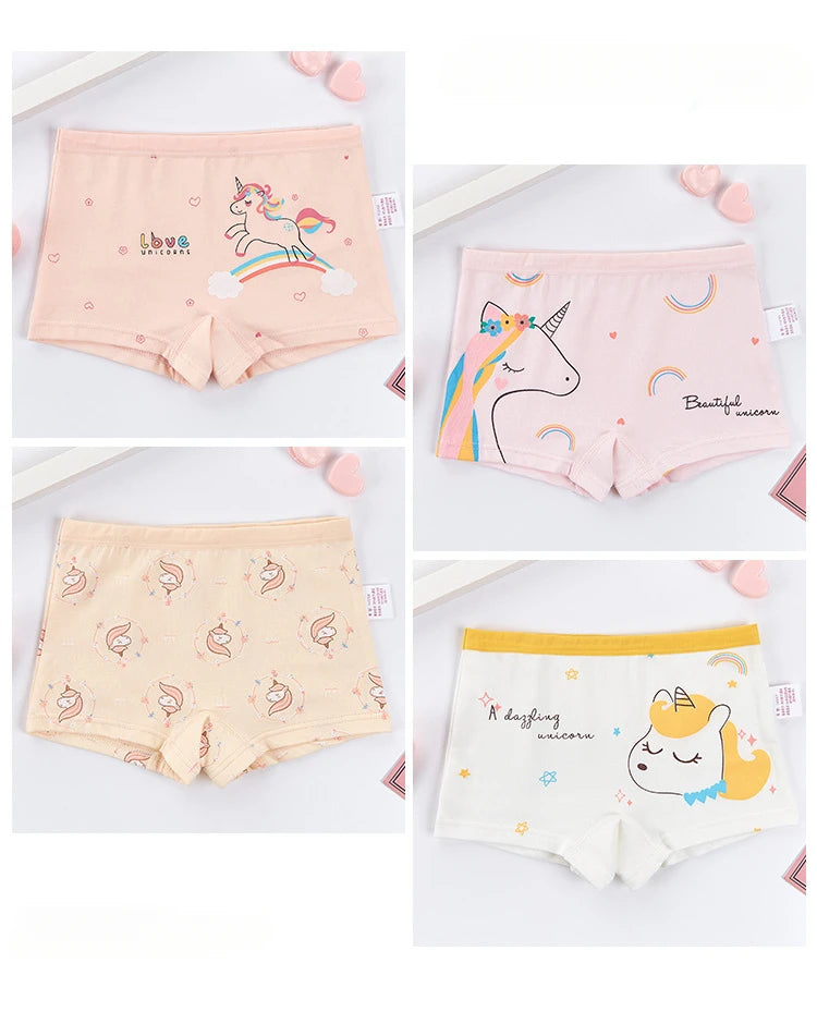 4PCS Girls Cute Unicorn Print Panties Kid Cotton Soft Antibacterial Knickers 2+y Young Children Underwear Thin Breathable Briefs