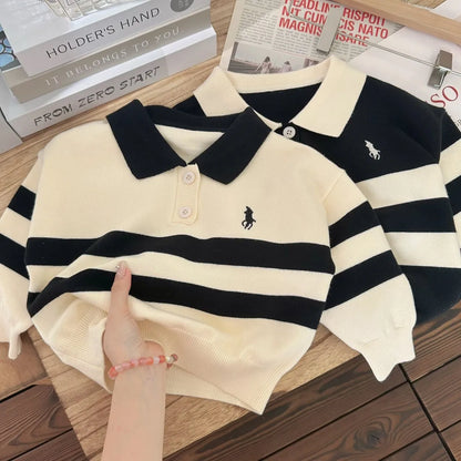 IYEAL Autumn Winter Children's Boy's Clothing 2024 Fashion Child Sweater for Boys Girls Casual Striped Sweaters Warm Outerwear