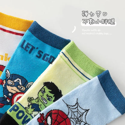 5 Pairs Spiderman Cotton Children's Socks iron Man Hulk Thor Anime kids Boys Short Socks Cartoon Baby Spring Summer Sock Y