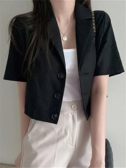 REALEFT Vintage Style Cotton and Linen Suit Women's Blazer 2024 Spring Summer Solid Color Short Sleeve Casual Short Outwear Coat