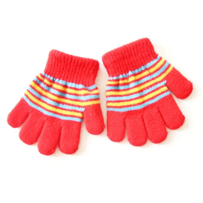 Baby Boys Girls Full Finger Gloves Winter Knitted Stripe Mitten Kids Outdoor Gloves for 1 2 3 4 5 Years Old Children Accessories