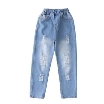 Spring Autumn Teenager Ripped Denim Pants Children Trousers Fashion Kids Hole Pants Casual Boy Girls Jeans 3-12 Year Kid Clothes