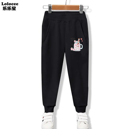 3-14 Years Girls Spring Sport Pants Cotton Comfortable Jogger Pants Children Birthday Present Rabbit Ear Print Trousers