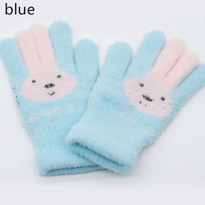 4-10 Years Children Girl Gloves Knitted Winter Boy Full Finger Wool Gloves Baby Girls Cute Rabbit Warm Soft Knitted Kids Gloves