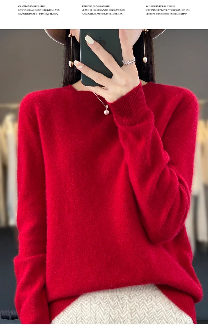 New cashmere sweater women's sweater in autumn and winter 100% merino wool fashion O-neck autumn warm pullover top