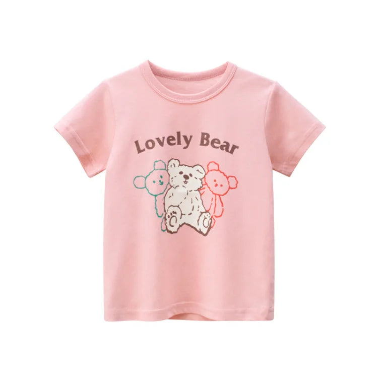 2023 Summer Children Short Sleeve T-shirts For Girl Printed Bear Baby Girl Top 2-8 Years Baby Girl T Shirts Toddler Girl Clothes