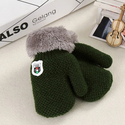 Children Knitted Gloves Winter Thick Warm Cashmere Kids Kindergarten Solid Color Full Finger Gloves Mitten For 1-3 Years