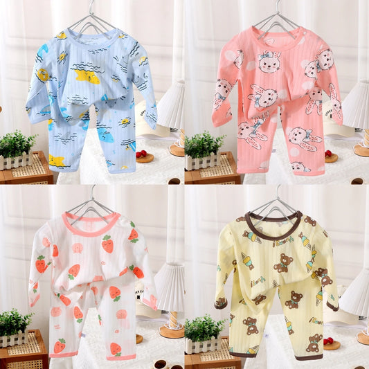 2024 New Baby Cotton Home Clothes Children's Class Suit Boys Girls Nine-quarter Sleeve Pajamas Kids Long T-shirt + Pants