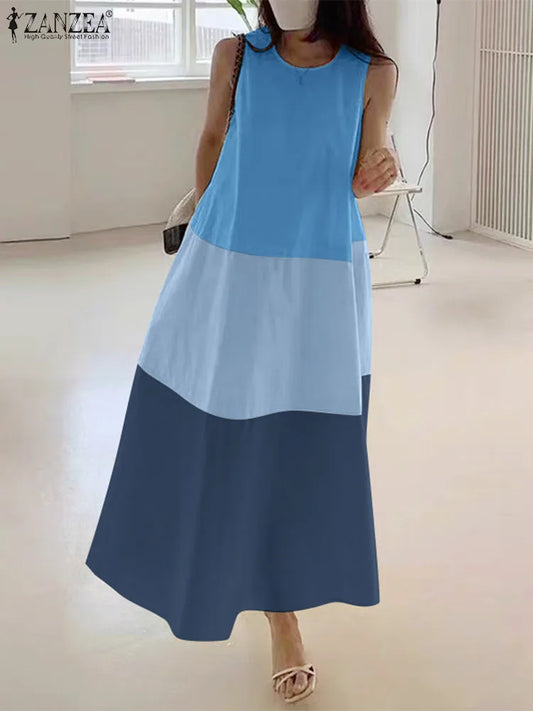 ZANZEA Summer Beach Tank Long Dress Women Casual Sleeveless Sundress 2024 Holiday O-neck Thin Robes Korean Loose Tank Vestidos