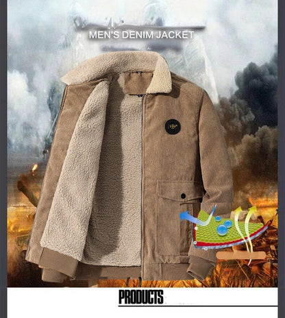 Fleece Lined Jacket Men's Winter 2024 Vintage Corduroy Thickened Velvet Coat Street Men's Casual Wool Collar Cold-proof Parkas