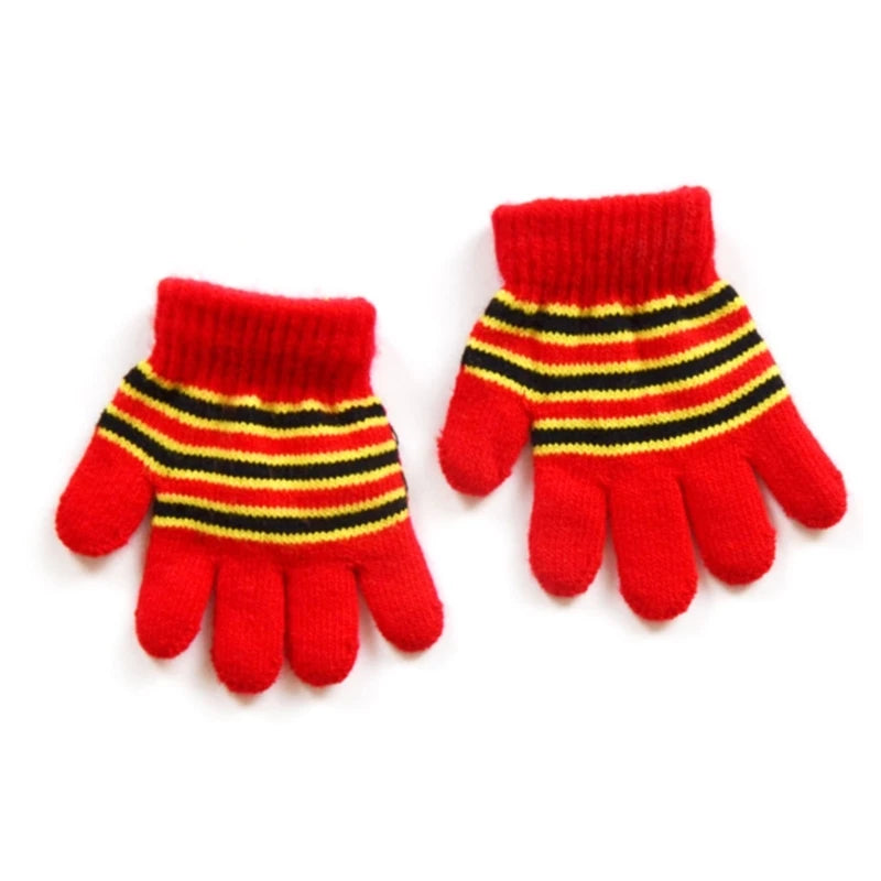 Baby Boys Girls Full Finger Gloves Winter Knitted Stripe Mitten Kids Outdoor Gloves for 1 2 3 4 5 Years Old Children Accessories