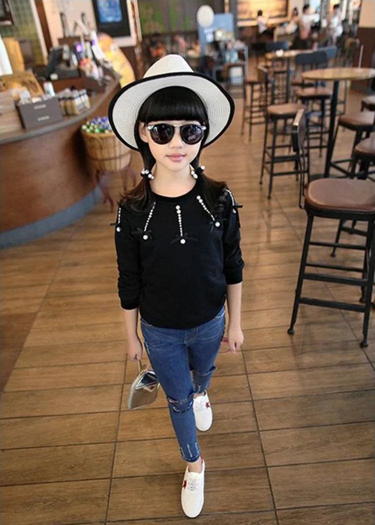 IENENS Children Infants Girls Casual Denim Long Pants Child Baby Girl Jeans Clothes Fashion Kids Skinny Trousers Prints Clothing