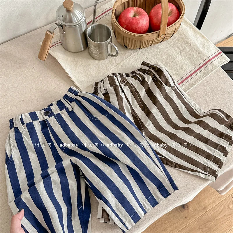 2024 Spring Children Striped Casual Trousers Loose Girls Harem Pants Kids Boys Cotton Wide Leg Sweatpants Fashion Baby Clothes