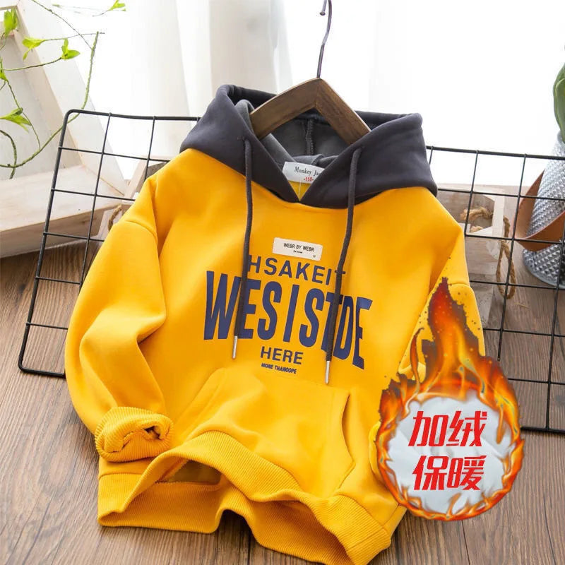 2024 New Autumn Winter Big Kids Boys Hoodies Solid Letter Print Sweatshirt For 4-12 Years Children Sports Casual Pullover Tops