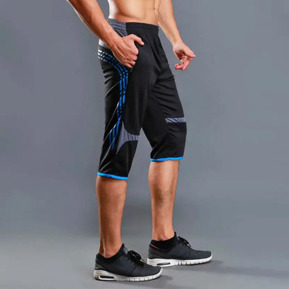 Summer Men Sports Striped Cropped Pants New Fitness Running Riding Train Quick Drying Breathable Loose Thin Large Size Shorts