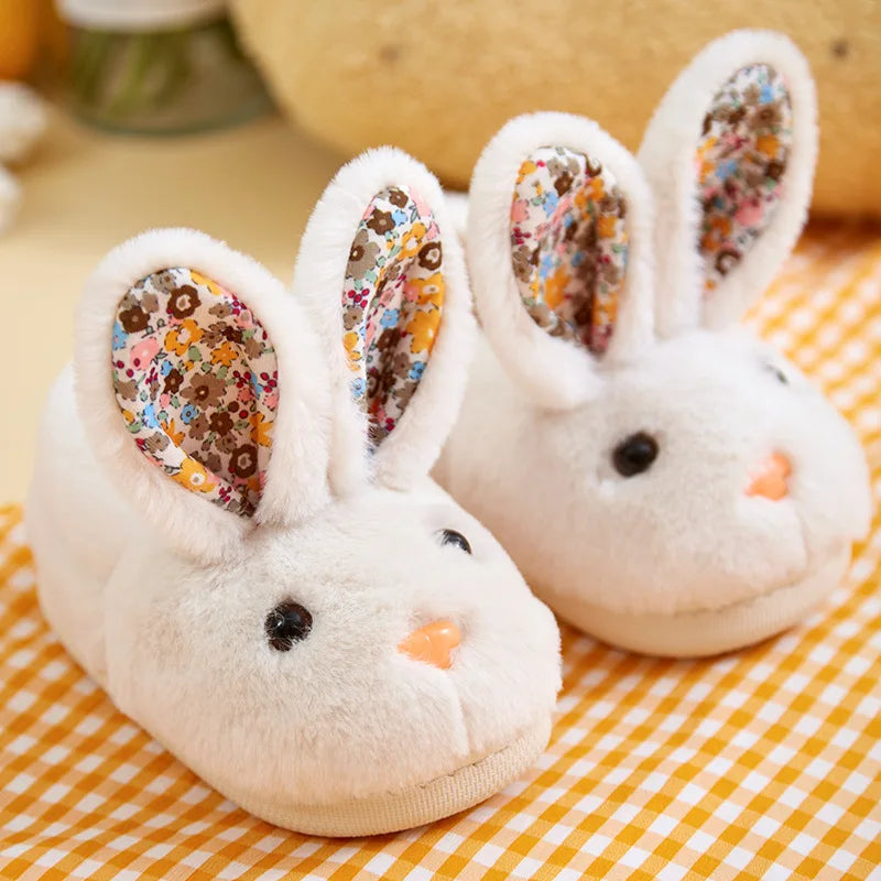 Baby Girls Cotton Slippers  New Winter Children's Cute Rabbit Plush Slippers Boys Home Indoor Shoes Furry Kids Slippers