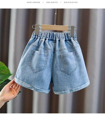 Girls' Summer 3-10-14T Children's Jeans Shorts New Fashion Children's Wear Girls' Big Boy Thin White Pants