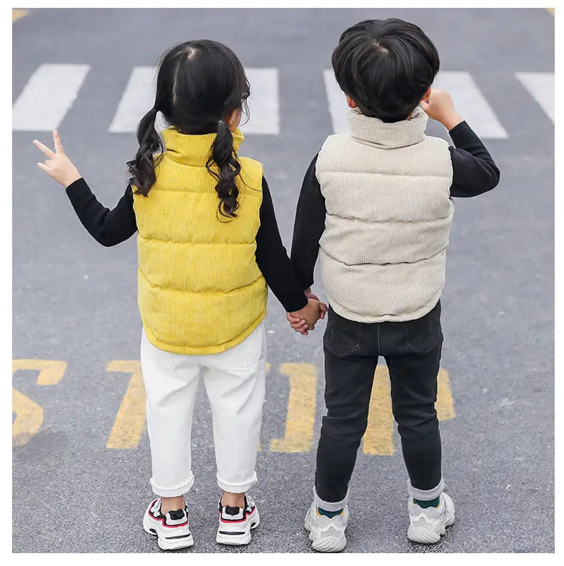 Boys Girls Children Casual Sleeveless Coats Autumn Winter Kid Clothing Corduroy Stand-Up Collar Vest Winter Clothes Vest Jackets