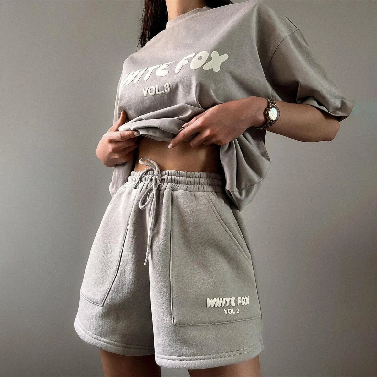 Summer Printed Letter Retro Women Short Pants Ladies Chic Drawstring Solid T-shirt Pullovers Aesthetic 2 Piece Oversized Outfits