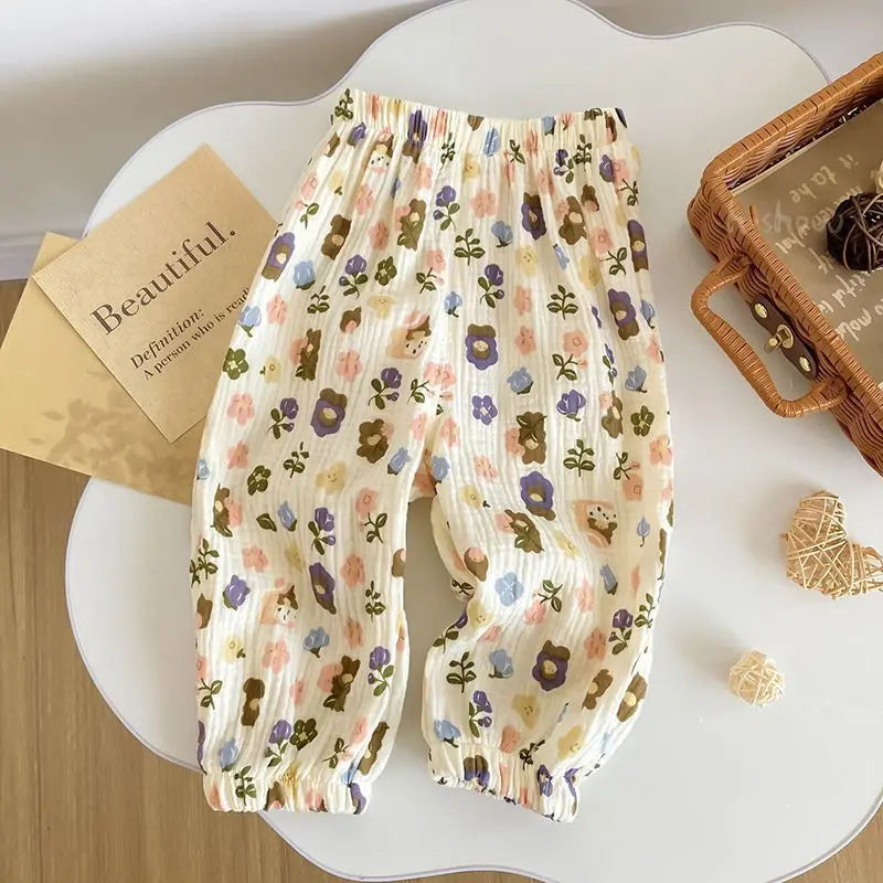 Children Girls' Spring Summer New Florals Print Bloomers Trousers Baby Loose Casual Kids Pants INS Mosquito Proof Harem Pants