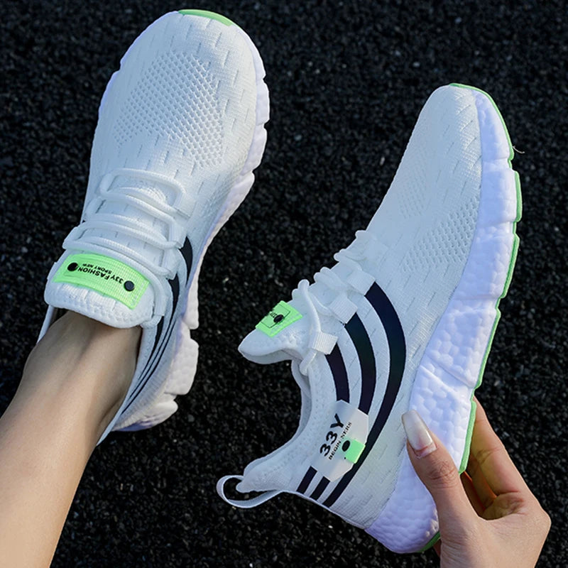 Spring New Wear Resistant Running Shoes Fashionable Trendy Elevated Flat Shoes Comfortable Soft Sports Shoes with Hollow Design