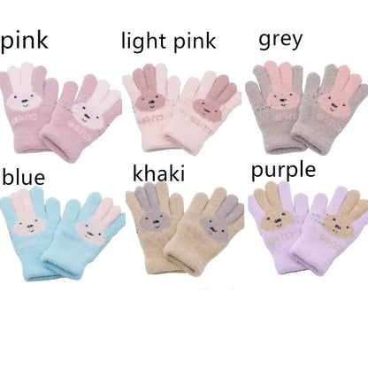 4-10 Years Children Girl Gloves Knitted Winter Boy Full Finger Wool Gloves Baby Girls Cute Rabbit Warm Soft Knitted Kids Gloves