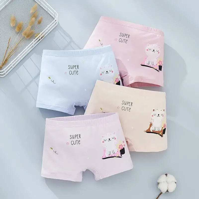 4Pcs/Lot Random Color Girls Cartoon Underwear Children Cotton Panties Kids Soft Boyshorts Size 2T-12T