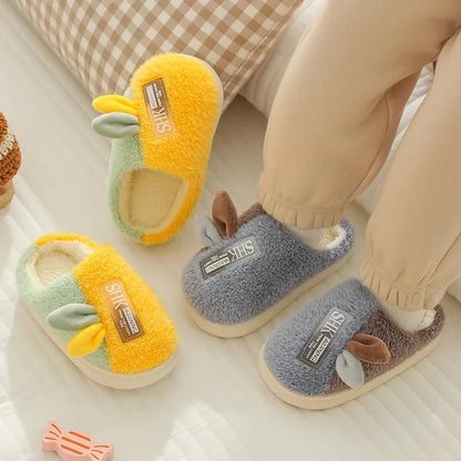 Children's cotton slippers parent-child shoes with thick velvet and soft sole  cartoon boy and girl children's woolen slippers