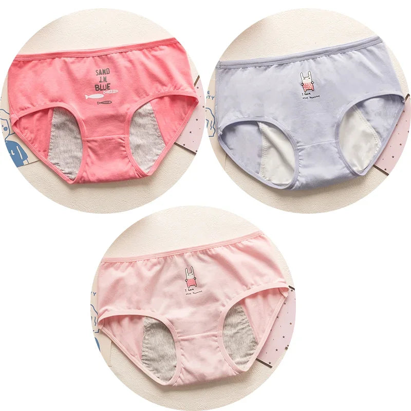 3pcs Cute Cartoon Girls Menstrual  Panties For Teenager Leakproof Physiological Period Underwear Children Panties for periods