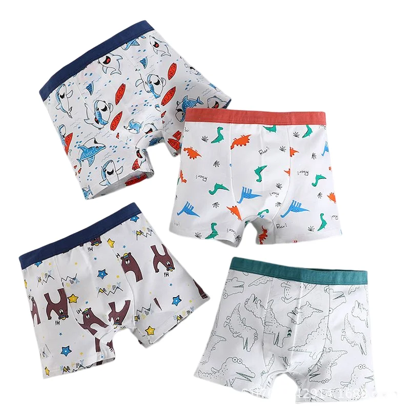 4PCS/Lot Boys Cotton Panties Children Shorts Underwear For 1-13Years Baby Kids Elastic Waist Boxers Teenagers Cartoon Underpants