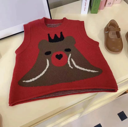 Baby Girl Cartoon Knitted Sweater Vest Infant Toddler Child Waistcoat Knitwear Sleeveless Spring Autumn Baby Clothes 1-7Y