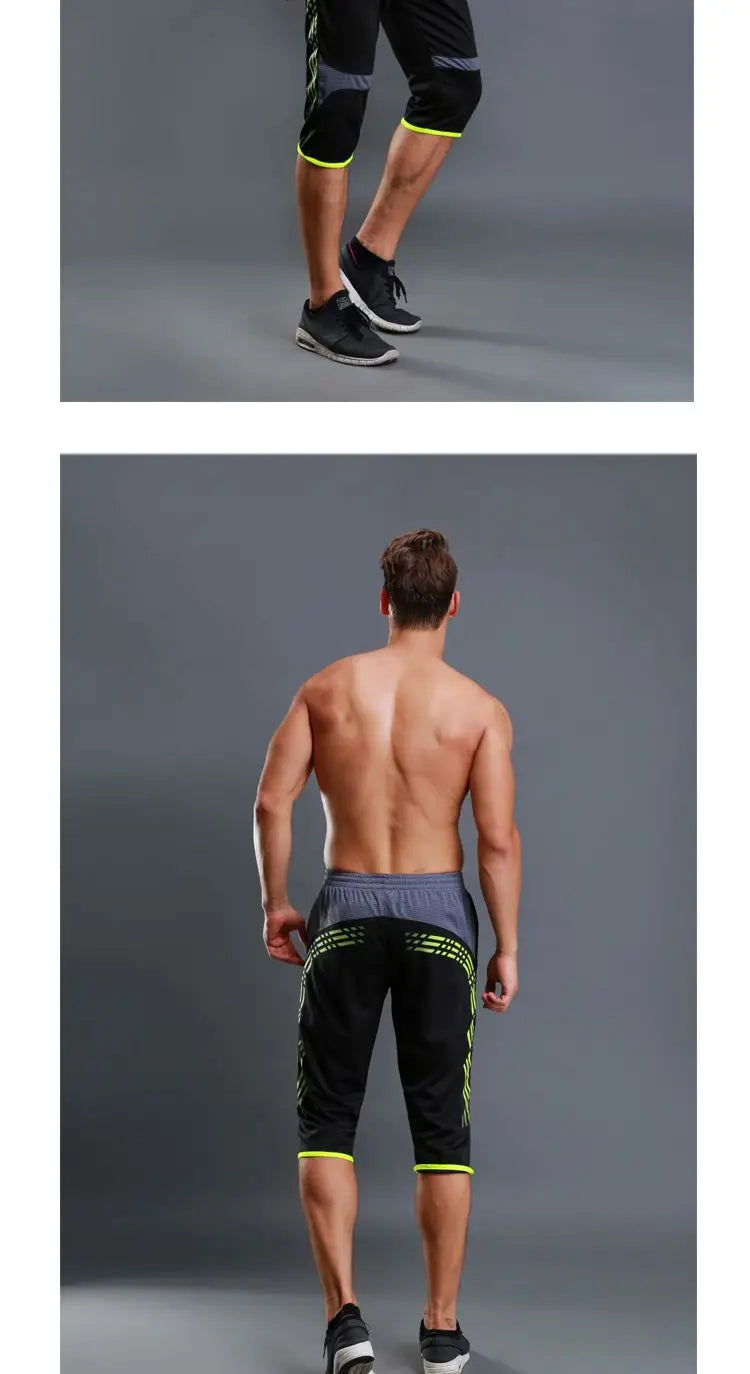 Summer Men Sports Striped Cropped Pants New Fitness Running Riding Train Quick Drying Breathable Loose Thin Large Size Shorts