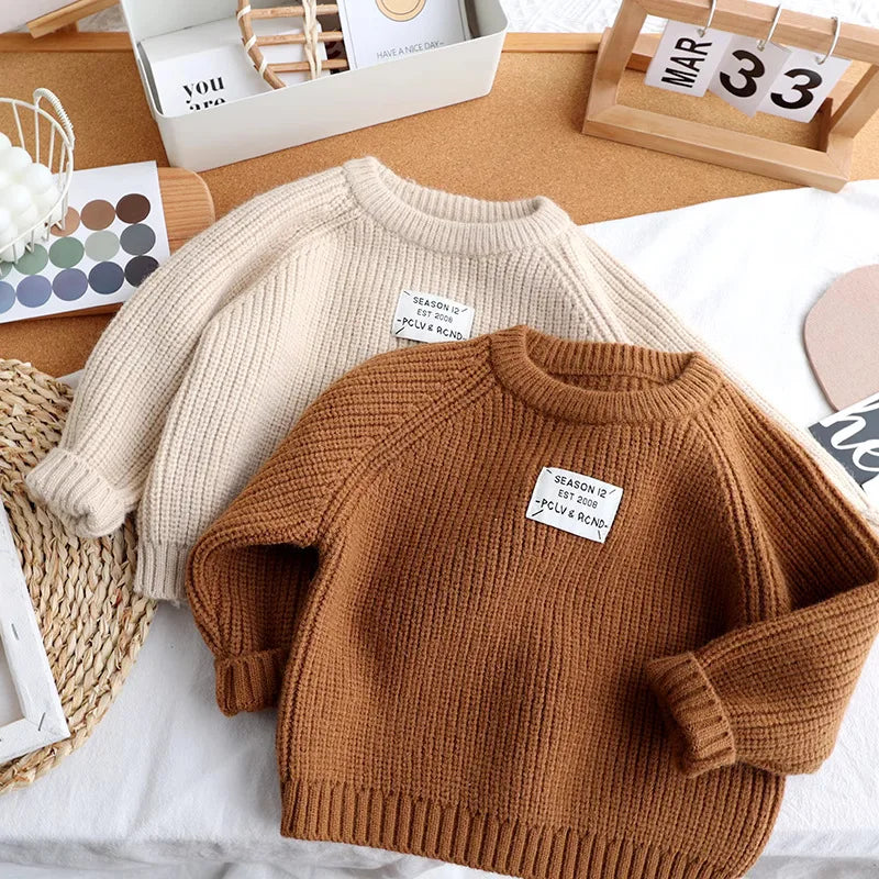 Autumn Winter Knit Kids Sweaters with Lable Children's Clothing Sweater Thickened Boys Girls Loose Knit Sweater